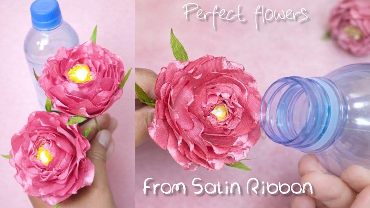 How to make peony flowers from satin ribbon easily and perfectly with a plastic  bottle head mold