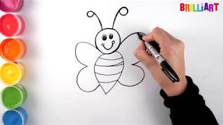 Bee and butterflies for coloring Drawing for children and babies