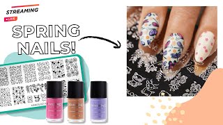 SPRING NAILS!  Fresh Reverse Stamped Nail Art Tutorial | Maniology LIVE!