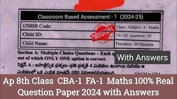 💯Ap 8th class Maths Fa1 question paper and answers 2024|Ap 8th class cba-1 maths question paper 2024