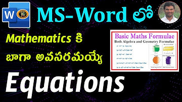 Equations Option in Telugu || MS WORD || By K. Ramesh