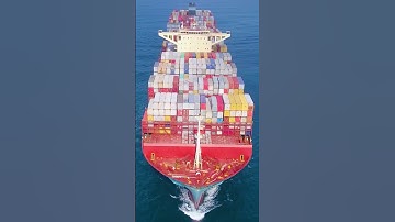 Gigantic Container Ship Hauler Powers To Seaport