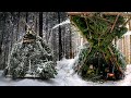 Building bushcraft tipi in heavy snowfall to survive a freezing night  winter bushcraft