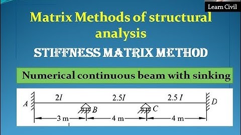 Stiffness matrix method problem continuous beam with sinking of support