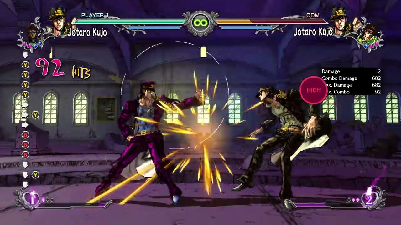[JoJo ASBR] Jotaro 3 | s.5M | 801 DMG | 1 bar | Against The Wall | w/Kakyoin