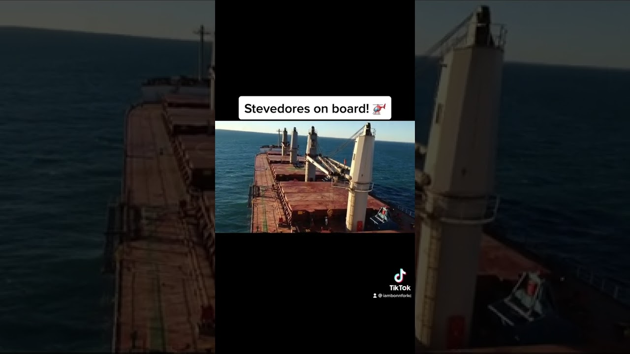 Stevedores on board by helicopter at Bing Bong, Australia!