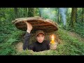 Amazing Girl Builing Hidden Dugout Under a Stump. Warm secret shelter. Bushcraft Survival