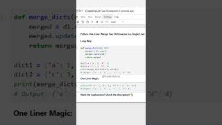 Python One-Liner: Merge Two Dictionaries in a Single Line! 🔄📖 #PythonTips #CodingShorts
