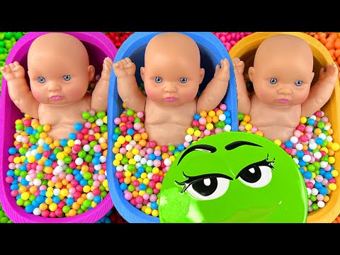 4 Minutes Satisfying with Full of 3 Rainbow BathTubs Candy with M&M's & Magic Slime Cutting Video
