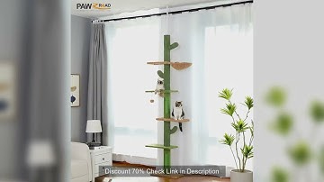 Cat Tree 5-Tier Floor to Ceiling Cat Tower Cactus Tall Climbing Tree with Scratching Post Hammock Da