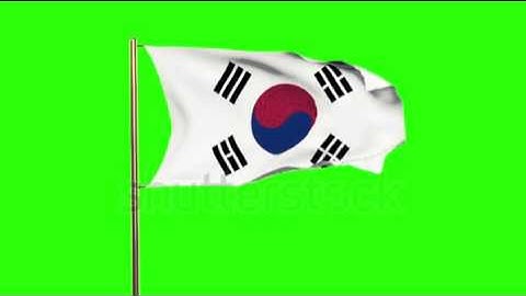 South Korea flag with cloud waving in the wind. Green screen, alpha matte. Loopable animation Stock