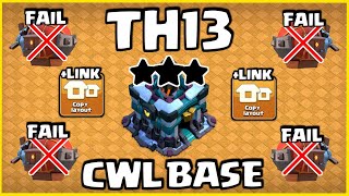 TOP 5 NEW BEST TH13 CWL BASE 2023, TH13 WAR BASE LINK 2023, TH13 WAR BASE ANTI 2 STAR CLASH OF CLANS