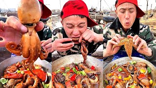 【大食い 】超激辛の生タコ 、中華料理はユニクですね日本人なら出来ないな。。。シーフドチャレンジ 、パート กุ้งลายเสือ กุ้งล็อบสเตอร์ ผัดต้มแบบชาวประมง