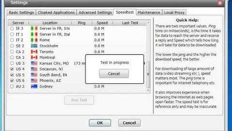 Identity Cloaker internal speedtest -- US proxy servers