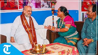 Chhattisgarh: Home Minister Amit Shah meets Padma Shri Pandwani singer Usha Barle in Durg