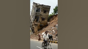 Unbelievable Escape from Building Collapse! 🤯 - landslide disaster