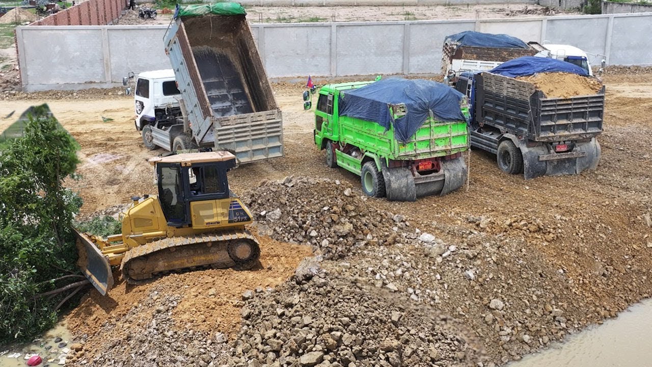 Extreme Bulldozer Talent 🚜 Massive Dump Trucks Conquer a Lake Fill Project
