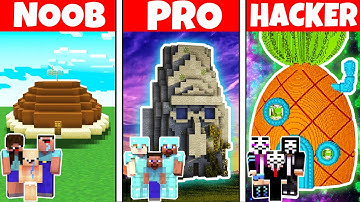 SPONGEBOB HOUSE BUILD CHALLENGE - Minecraft Battle: NOOB vs PRO vs HACKER / Animation