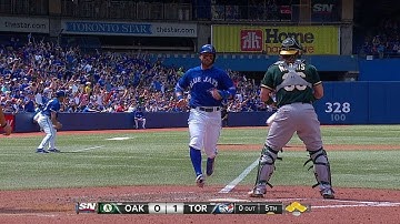 OAK@TOR: Bautista singles to left to score Pillar