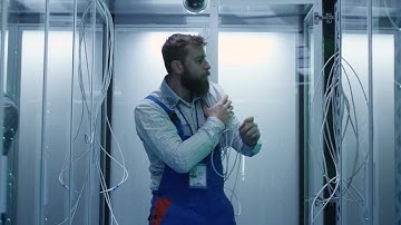 Male Technician Checking Data Cables Stock Video