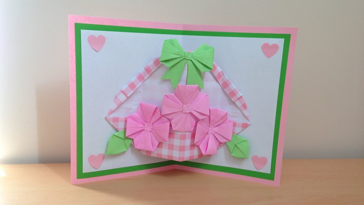 折り紙 花のバスケット 誕生日ポップアップカード 簡単な作り方 Niceno1 Origami Flower Ibasket Birthday Pop Up Card Youtube