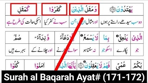 سوره بقره (171-172) | قرآن ترجمه | ترجمه قرآن کلمه با کلمه اردو | تارجما