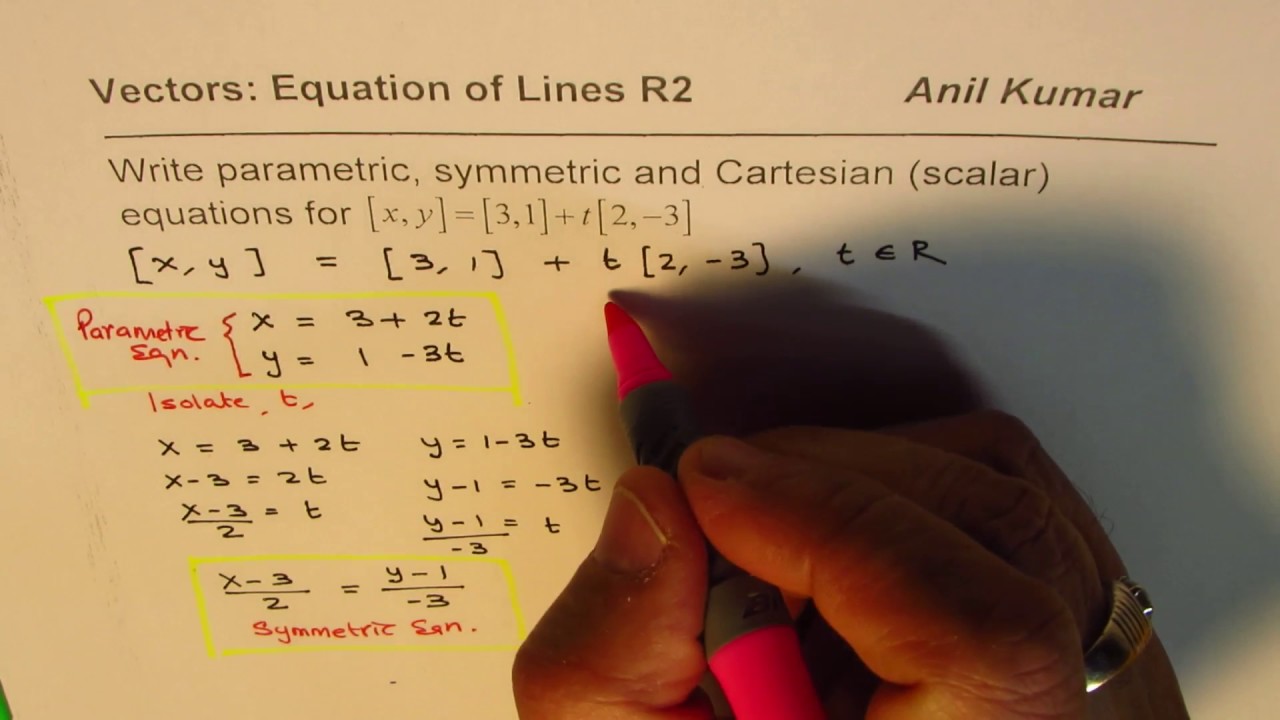 How to Write Vector Equation of Line in Cartesian Parametric and Symmetric  Forms