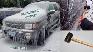 Freeing my Truck of thick ice with rubber mallet. Extended Version-  ASMR satisfying ice breaking