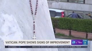 Pope Francis shows further slight improvement as he battles pneumonia, the Vatican says