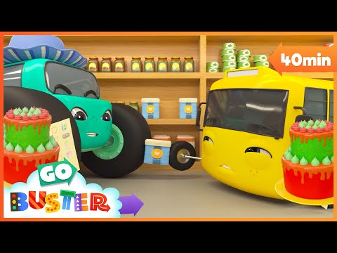 The Great Cake Race | Go Buster | Classic Vehicle, Truck and Car Cartoons for Kids