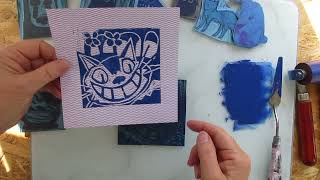 How to ink up a small linocut plate by Ann Marie Whitton