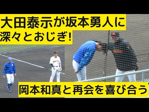 大田泰示が古巣の先輩･坂本勇人にあいさつ！深々とおじぎする！岡本和真と再会を喜び合う2022.2.20 巨人対横浜DeNA