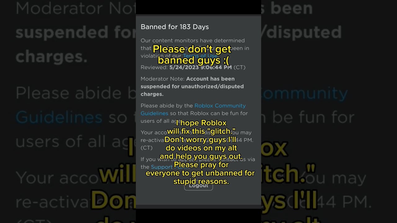 I Got BANNED For 183 DAYS Roblox Please Fix This Shorts Robloxban Roblox183daysban Sad Fyp 