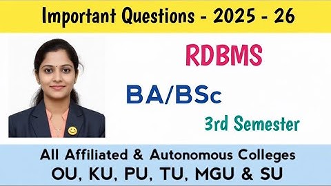 Important Questions 2025-26 Regional Database Management System BA/BSc 3rd Semester OU KU  100% Pass