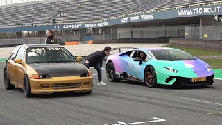 1040HP Honda 'Goldy' Civic AWD vs Lamborghini Huracan Performante - Drag Race! David vs Goliath