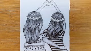 How to Friendship Day Drawing with Pencil Sketch /friendship day drawing