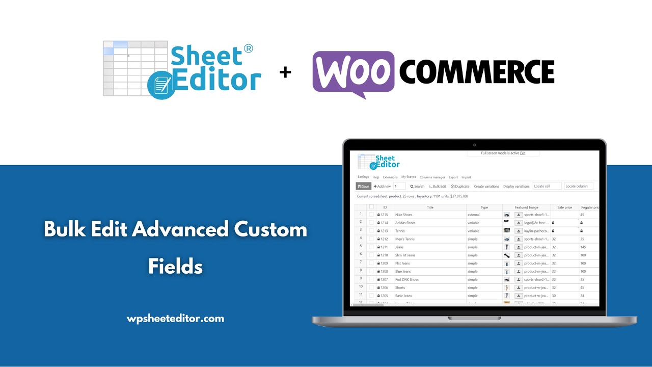 WooCommerce Products – Bulk Edit Advanced Custom Fields