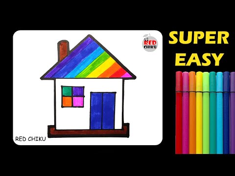 How to draw a House Rainbow  Drawing House step by step easy