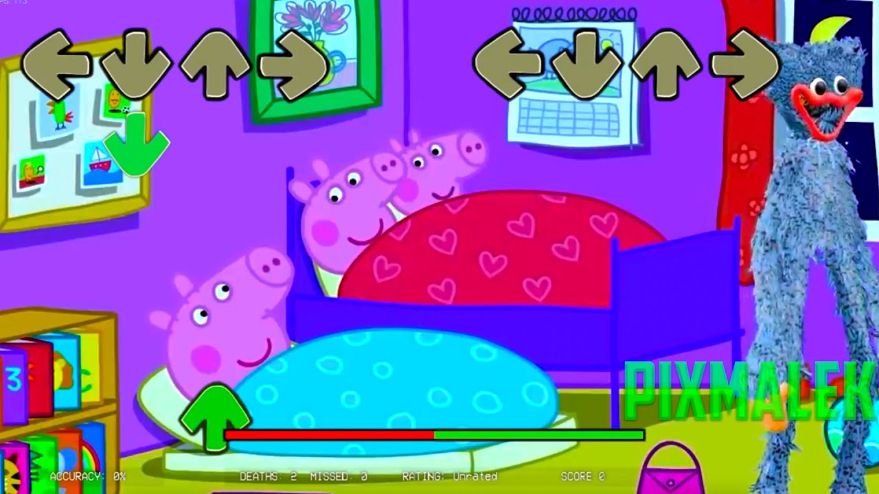 Huggy Wuggy Attack Peppa Pig During Sleeping in Friday Night Funkin be like || Muddy Puddles Funkin