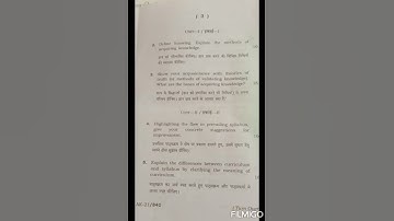 b.ed  2nd year question paper 2021(CC-8) Knowledge and Curriculum.