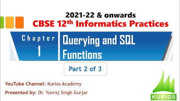 CBSE 12th Informatics Practicss 2021-22  Chapter-1 Querying and SQL Functions (Part- 2 of 3)