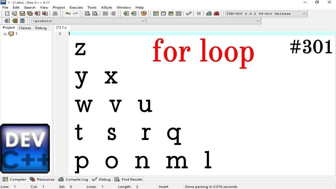 Print a alphabetical pattern from for loop in C Language || for loop ... image.