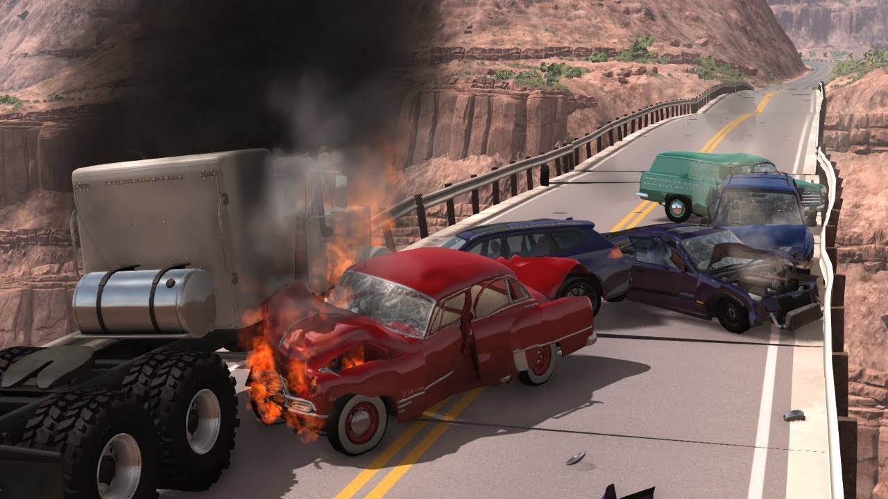 Collapsing Bridge Pileup Vehicle Crashes 1 - BeamNG Drive