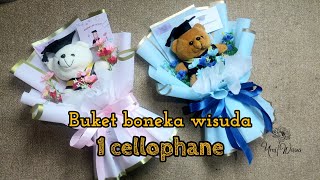 cara membuat buket boneka wisuda 1 lembar celophane