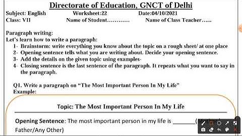 DOE Worksheet No 22 ॥ Class 7 ॥ 04.10.2021 ॥ English ॥ Paragraph Writing