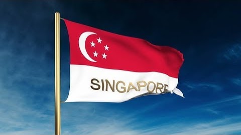 4K Singapore flag slider style with title. Waving in the wind with cloud background animation Stock