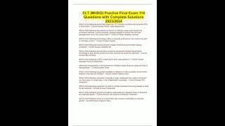 CLT MHDO Practice Final Exam 114 Questions with Complete Solutions 202320243171