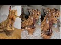 Wood carving majesty transforming wood into a roaring lion