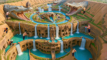320 Days Building an Underground Crocodile House and Multi-Level Waterfall Pool Using Primitive Tool