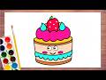 How to Draw Strawberry Cake | Birthday Cake Drawing Step by Step | Cake Drawing